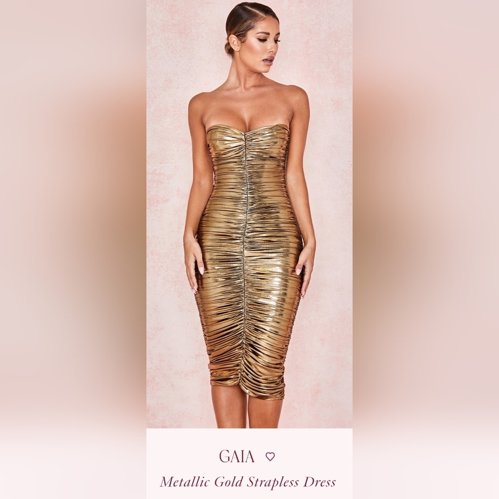 House of CB Gaia Metallic Gold Strapless Dress